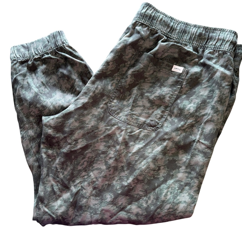 Orvis Jogger Pants XXL Green Grey Abstract Print Elastic Waist Drawstring Cuffs